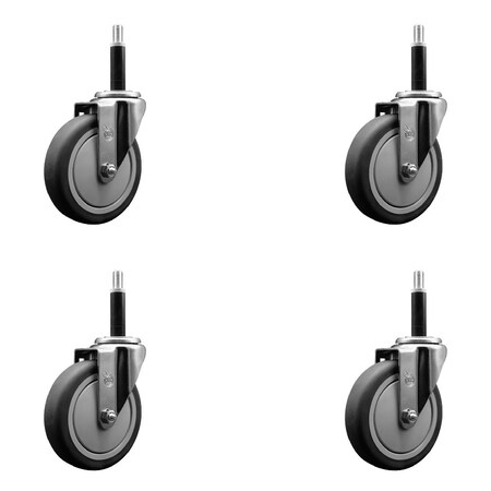 Service Caster 5'' SS Thermoplastic Rubber Wheel Swivel 3/4'' Expanding Stem Caster Set, 4PK SCC-SSEX20S514-TPRB-34-4